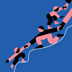 Illustration: människor som hjälper varandra uppför ett hinder | © Gothia Kompetens