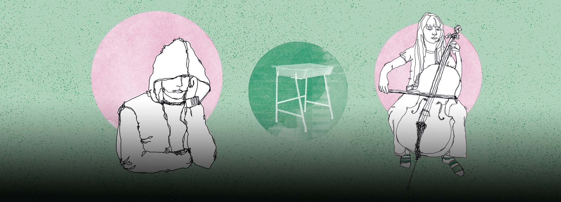 Illustration: uppgiven skolelev mot grön bakgrund | © Pernilla Förnes / Gothia Kompetens