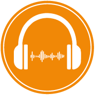 Illustration: Orange hörlurar - symbol för Gothia Kompetens ljudböcker